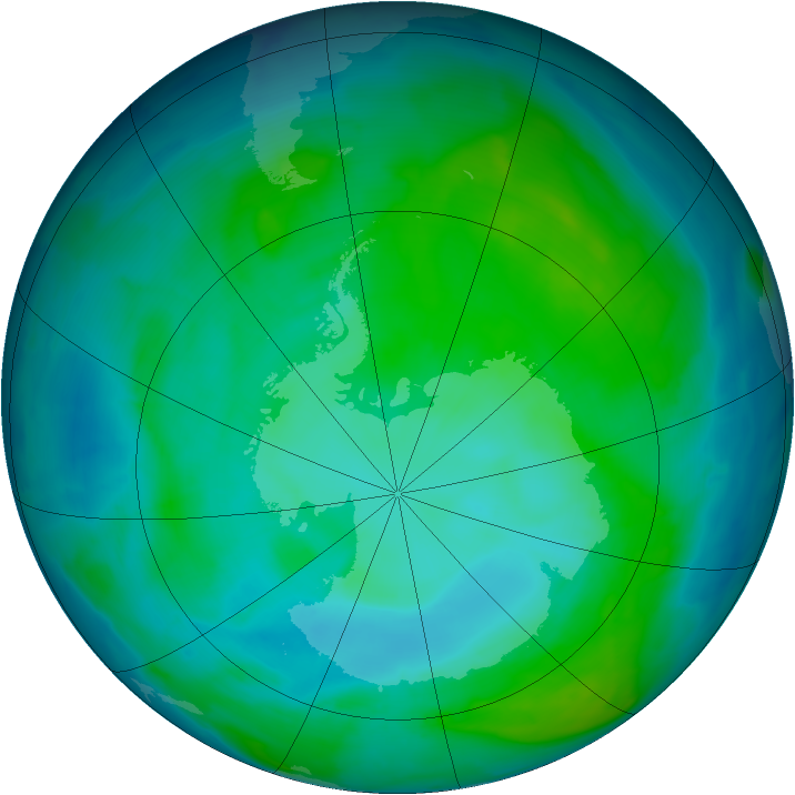 Antarctic ozone map for 06 January 2014